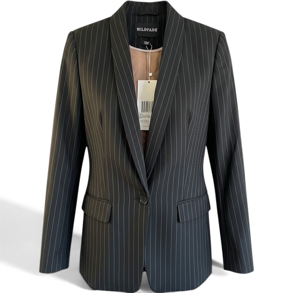 Wildfang The Empower Pinstripe Tux Blazer Black Emerald Green Unisex Large